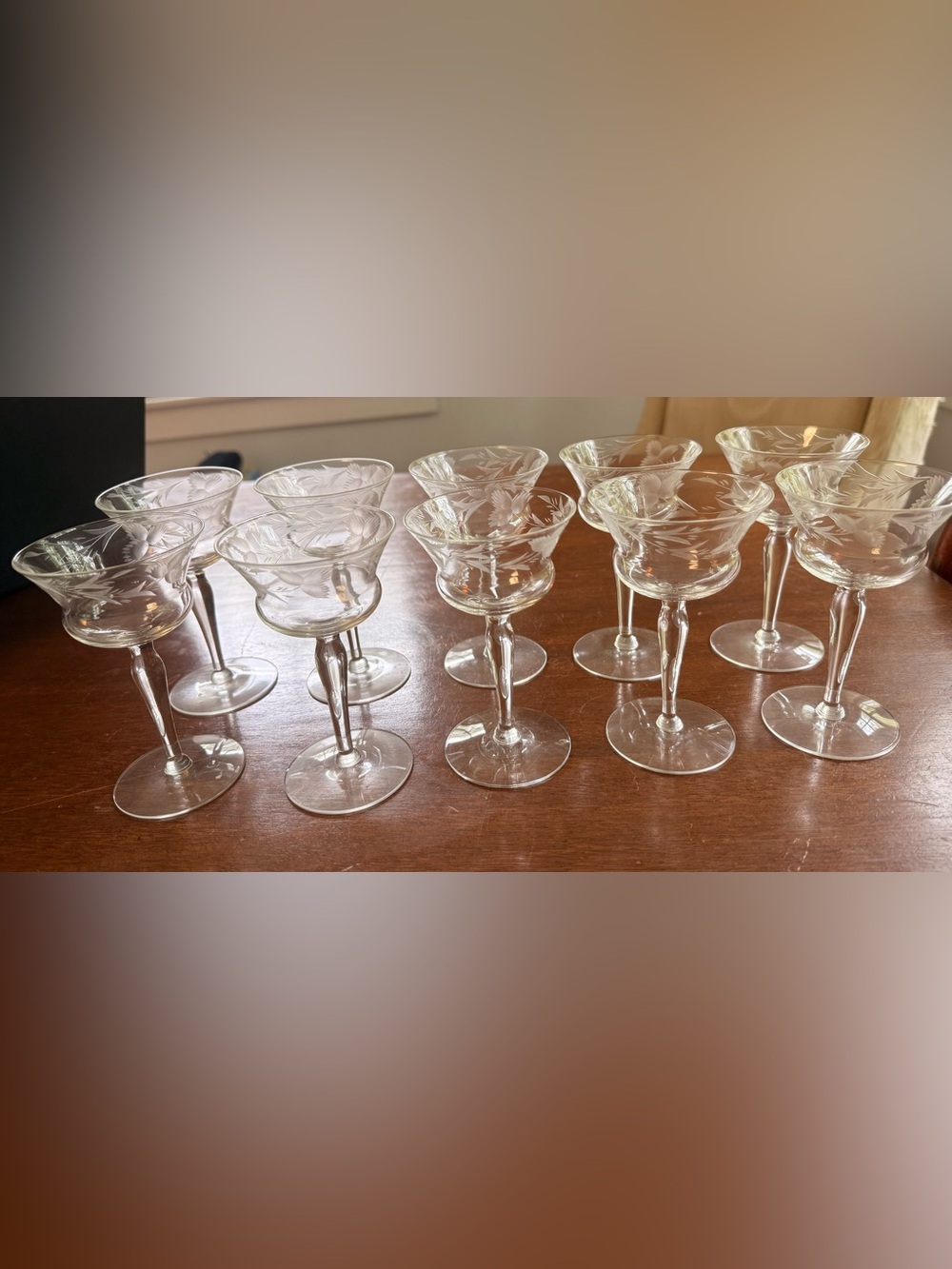 Etched Cocktail Glasses - Clear Floral Design (Set of 10)